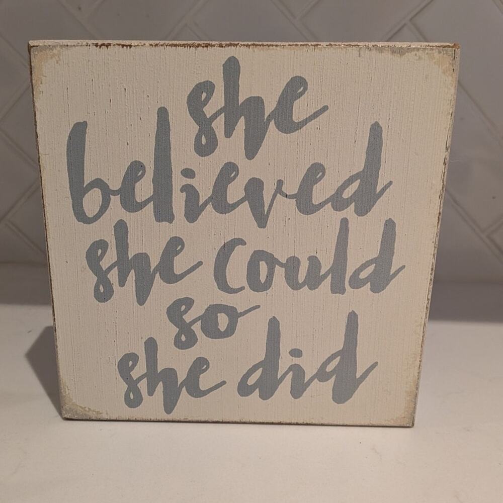 Positive Reminder Sign 6x6 White Wash Wood Decor Feminine Cottagecore French